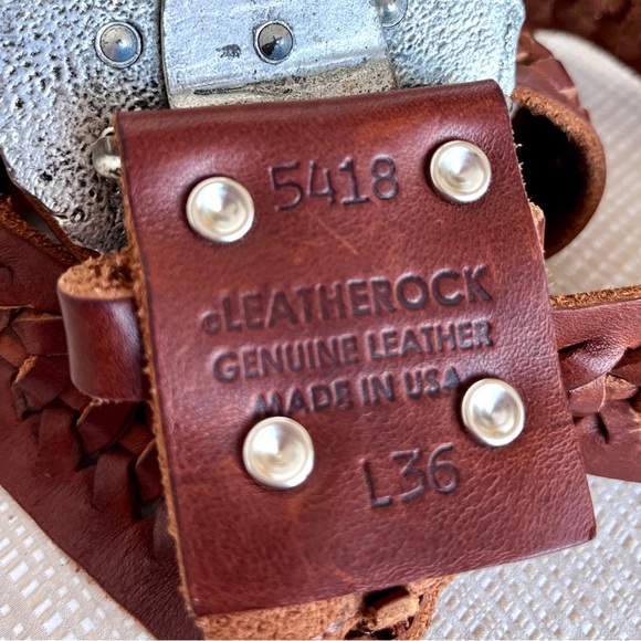 Vintage 80s 90s Leather Statement Belt Silver Rhinestone Boho Western Buckle - Picture 5 of 15